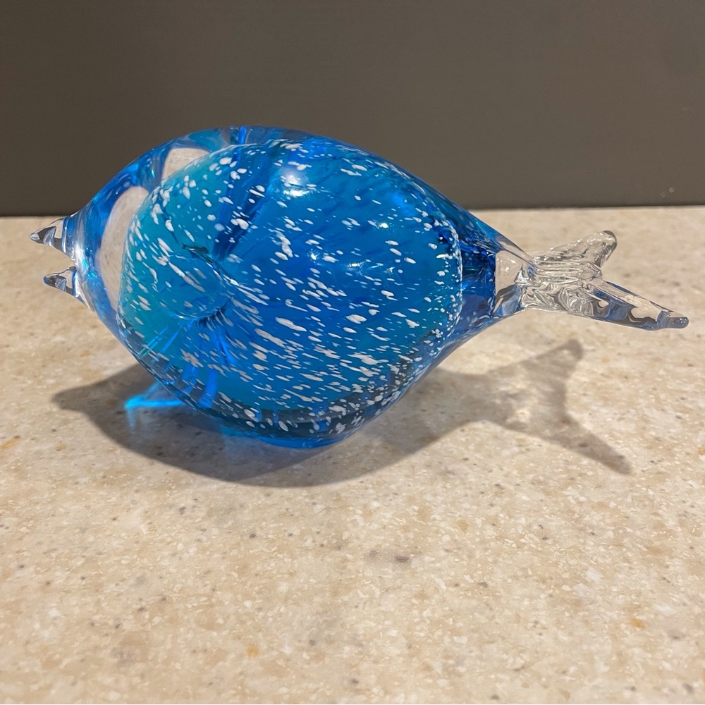 Vintage Swedish Blown Glass Puffer Fish Blue White Sommerso Figurine Paperweight - Picture 3 of 11
